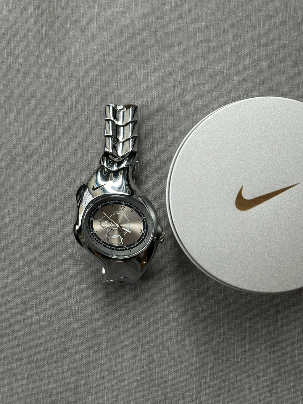 Nike Triax Chronograph Watch Silver on silver dial – Vintage Stainless Steel Sports Watch, Rare Collectible Timepiece