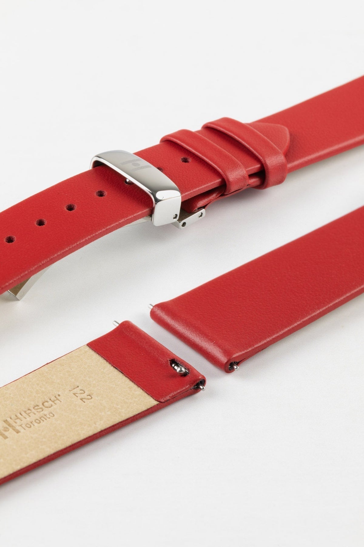 Hirsch TORONTO Quick-Release Fine-Grained Leather Watch Strap in RED