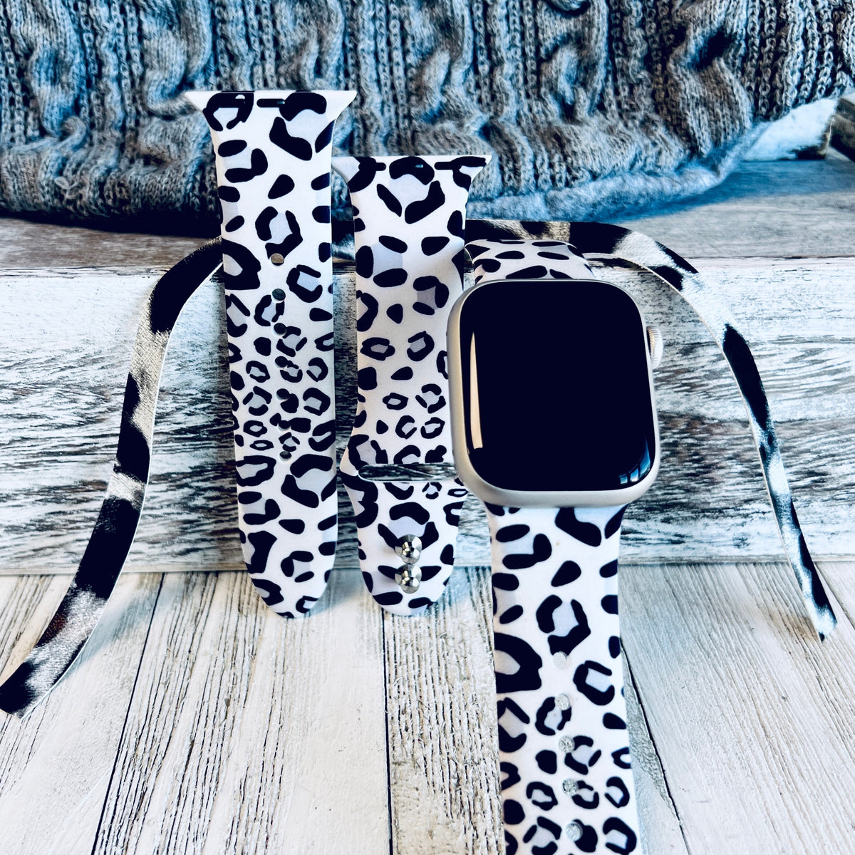 Gray Leopard Print Silicone Band For Apple Watch