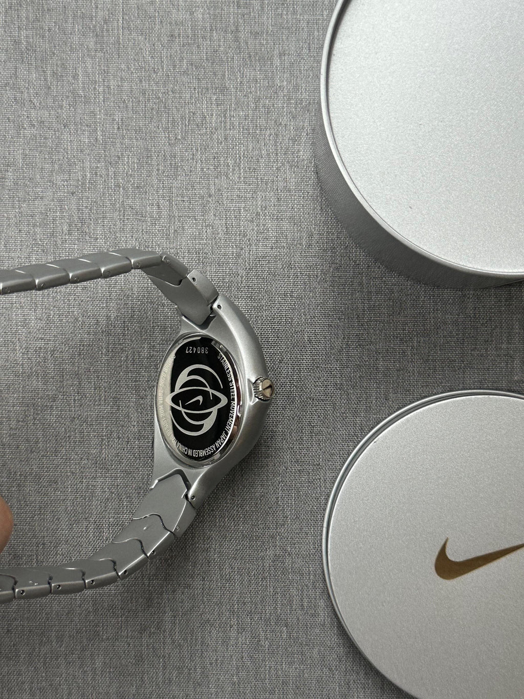 Nike Triax Chronograph Watch Matte Silver with blue dial – Vintage Grey Stainless Steel Sports Watch, Rare Collectible Timepiece