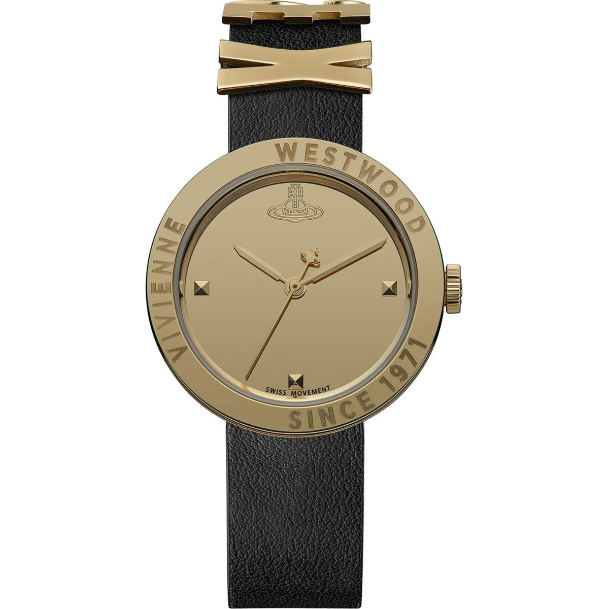 Vivienne Westwood Rebel 30mm Gold Dial Leather Ladies Quartz Watch VV303BKGD