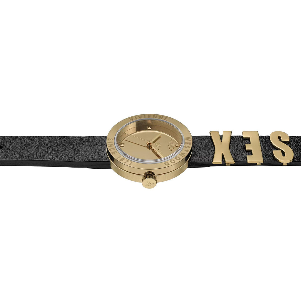 Vivienne Westwood Rebel 30mm Gold Dial Leather Ladies Quartz Watch VV303BKGD